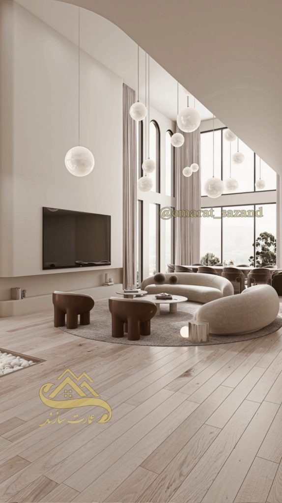 طراحی دکوراسیون داخلی پذیرایی و تیوی وال مینیمال